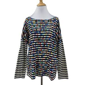 J Crew Michael De Feo Tee Womens M Floral Striped Wearable Art Drop Shoulders